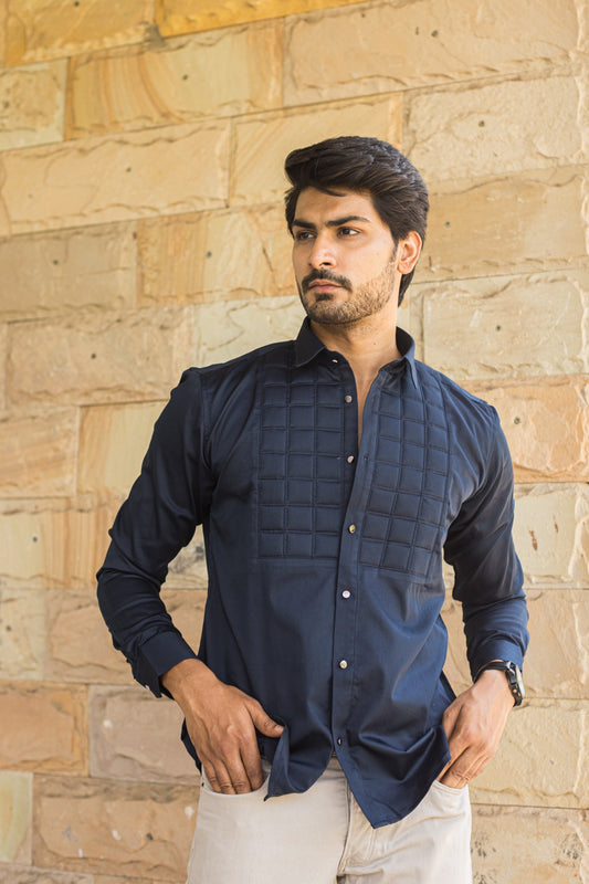Quilted Navy Blue Shirt