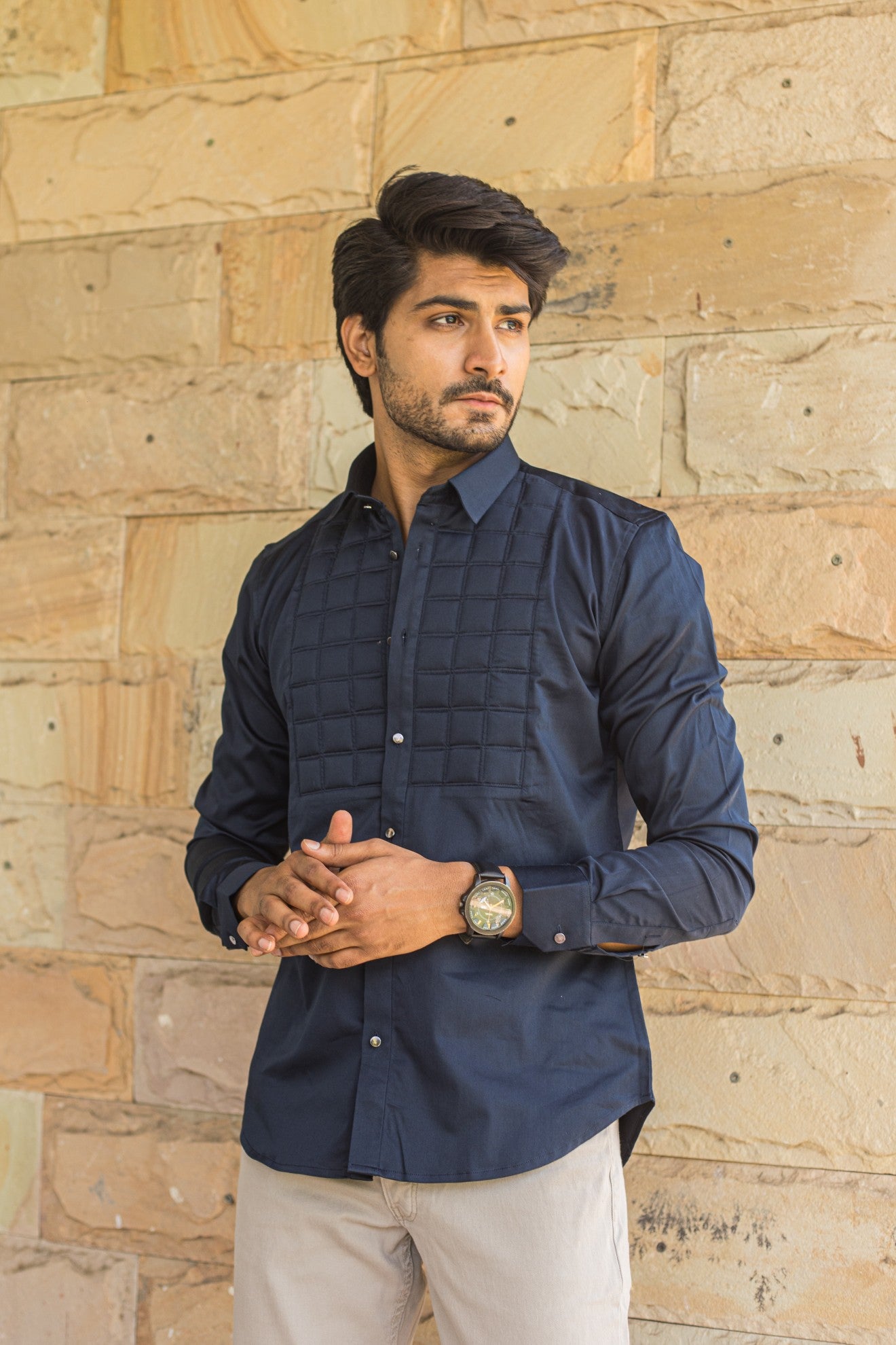 Quilted Navy Blue Shirt