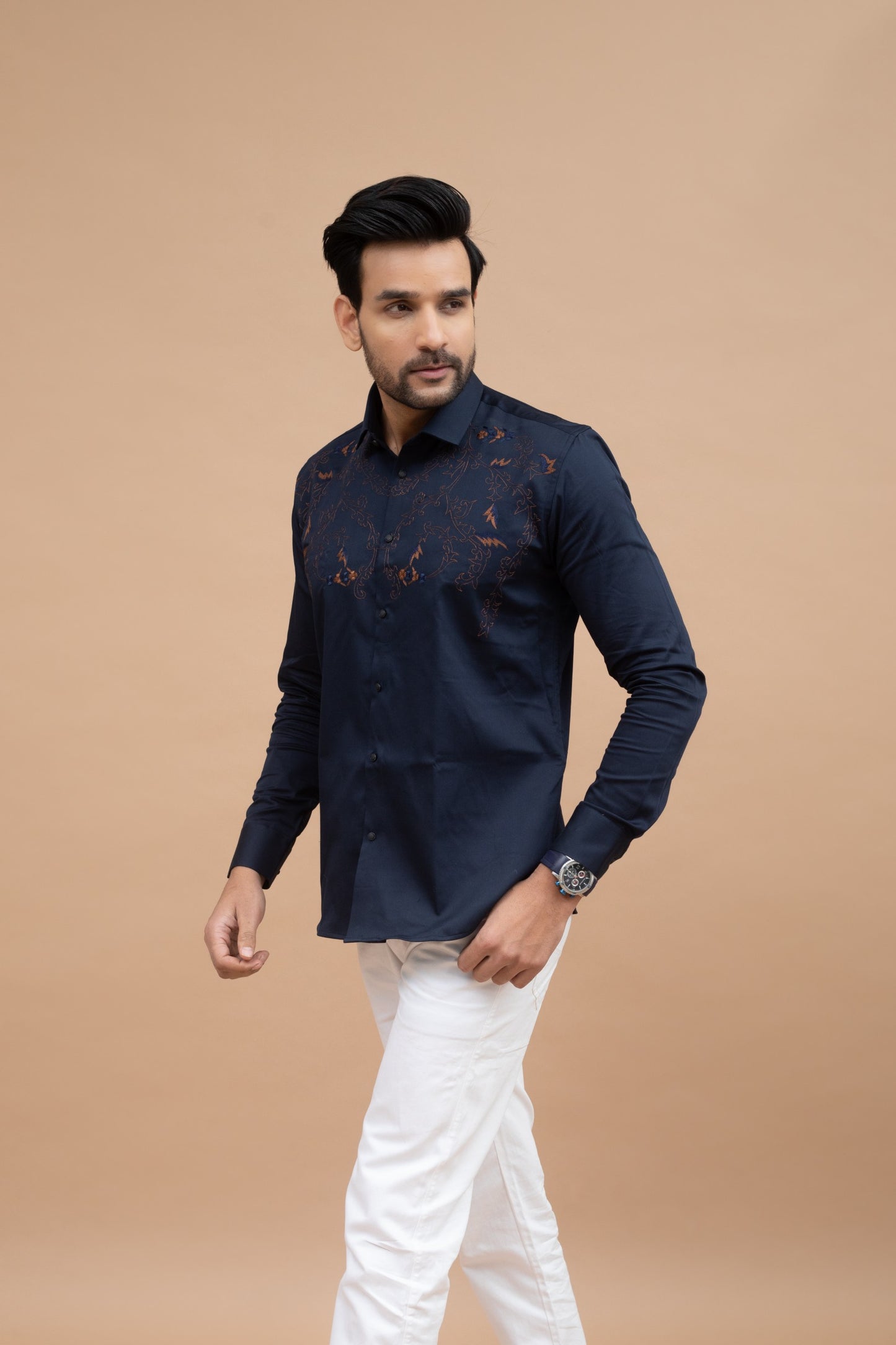 Navy Blue Embroidery Shirt