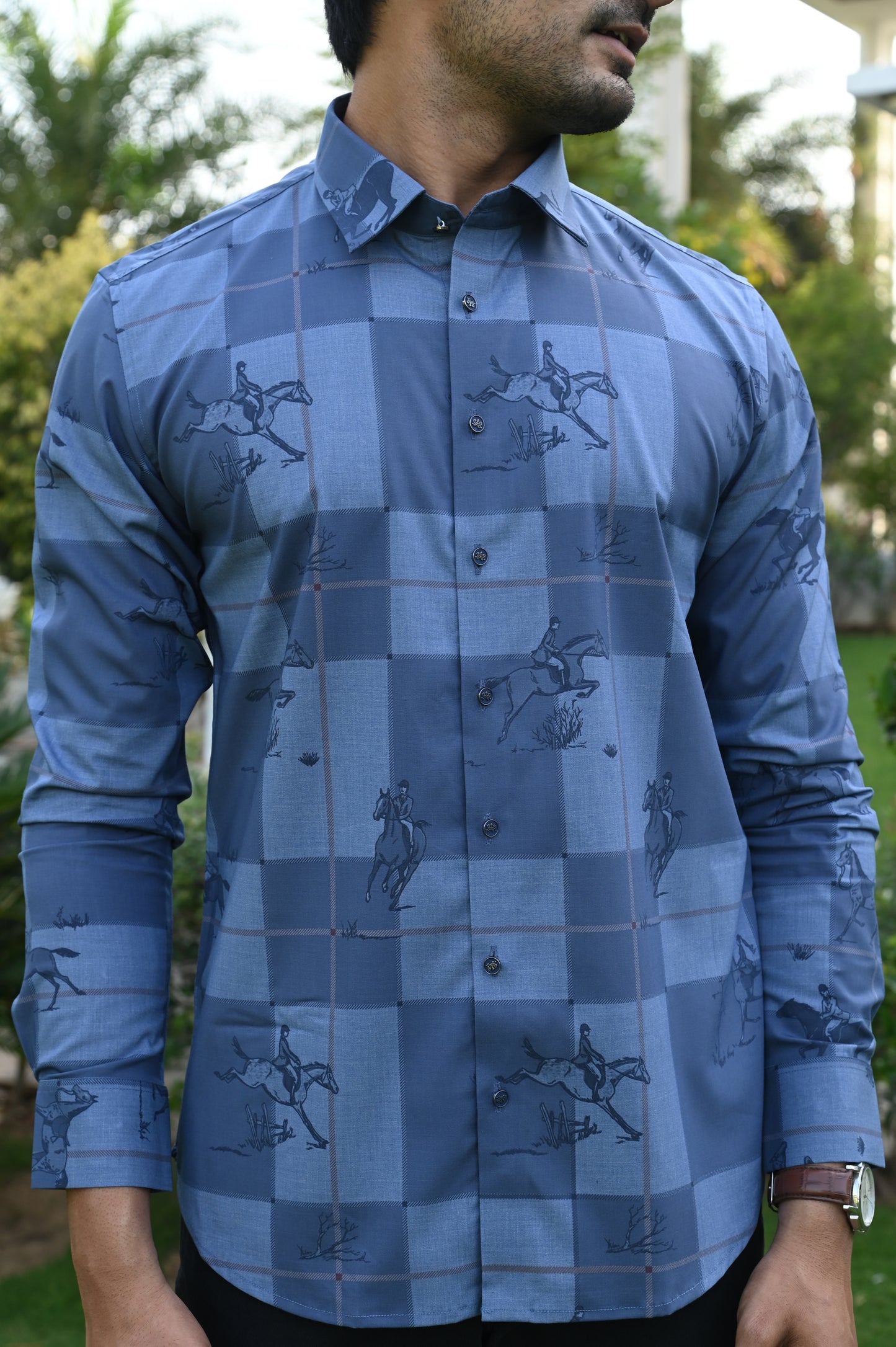 Blue Checked Horse Shirt