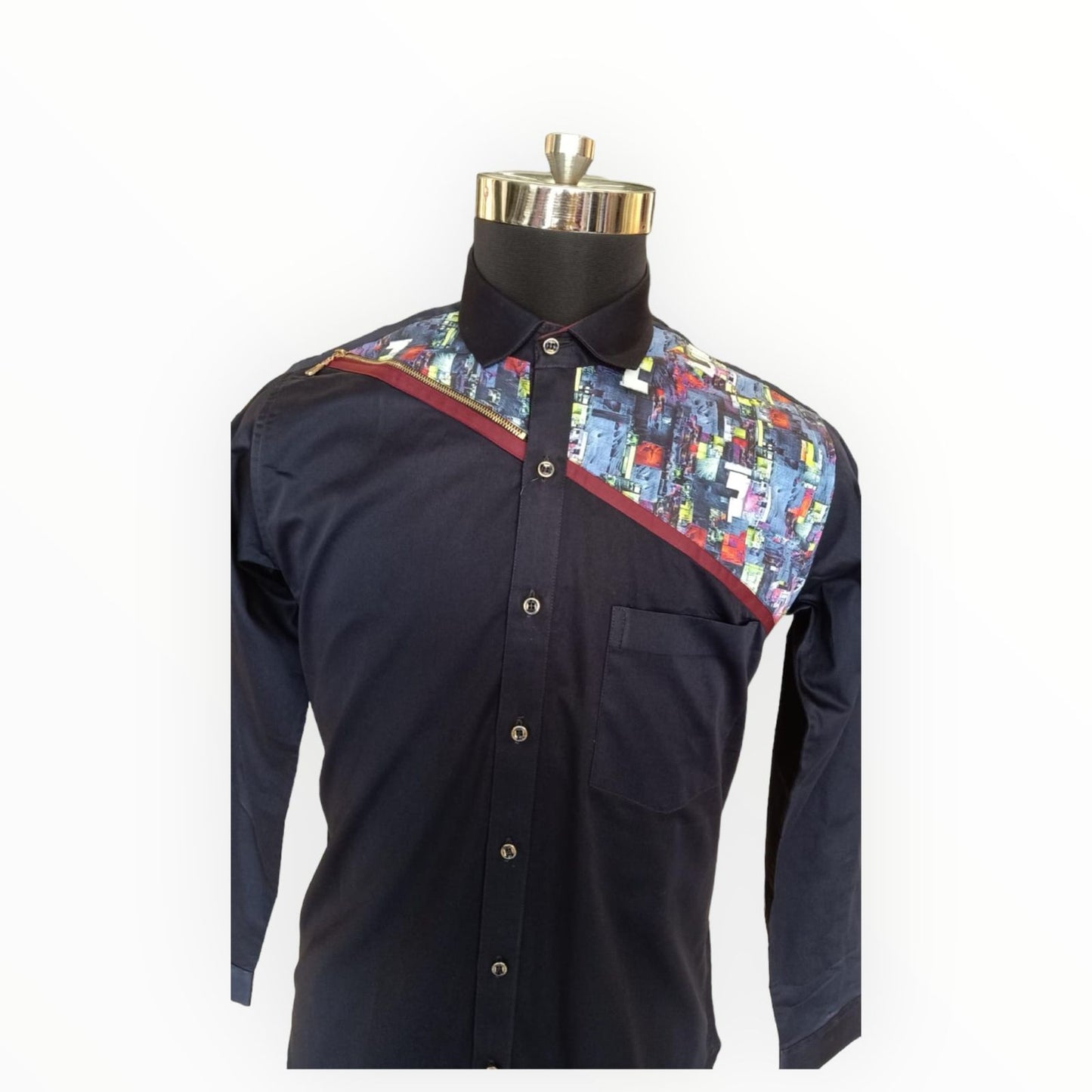Blue Printed zipper shirt