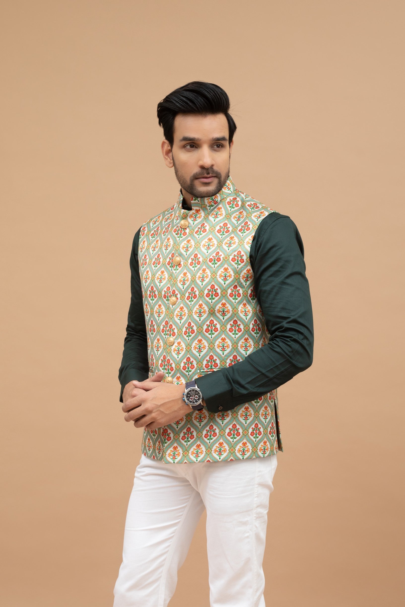 Men's Green Silk Blend Self Woven Design Nehru Jacket42 | Mens green, Nehru  jackets, Green silk