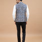 Blue Cotton Silk with Baze Print Nehru Jacket