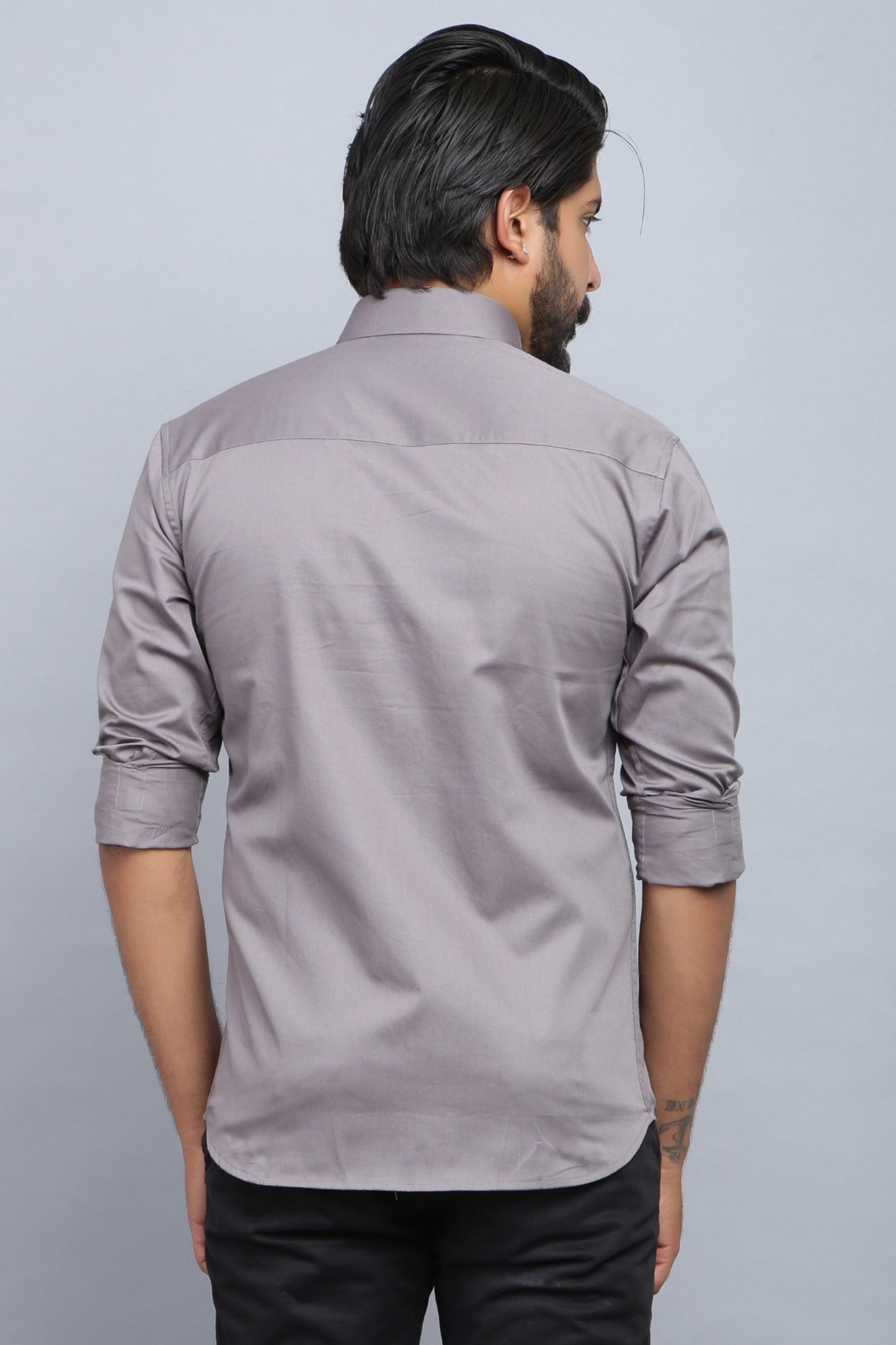 Grey Leather Detailing Shirt