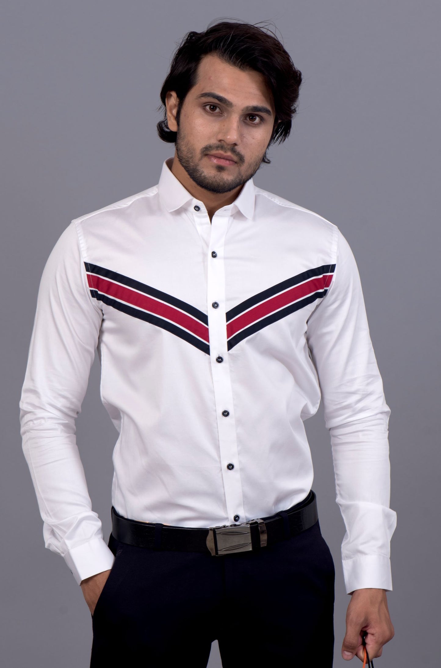 White On Red & Blue Panel White Shirt