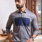 Grey Shirt With Blue Patchwork