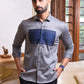 Grey Shirt With Blue Patchwork