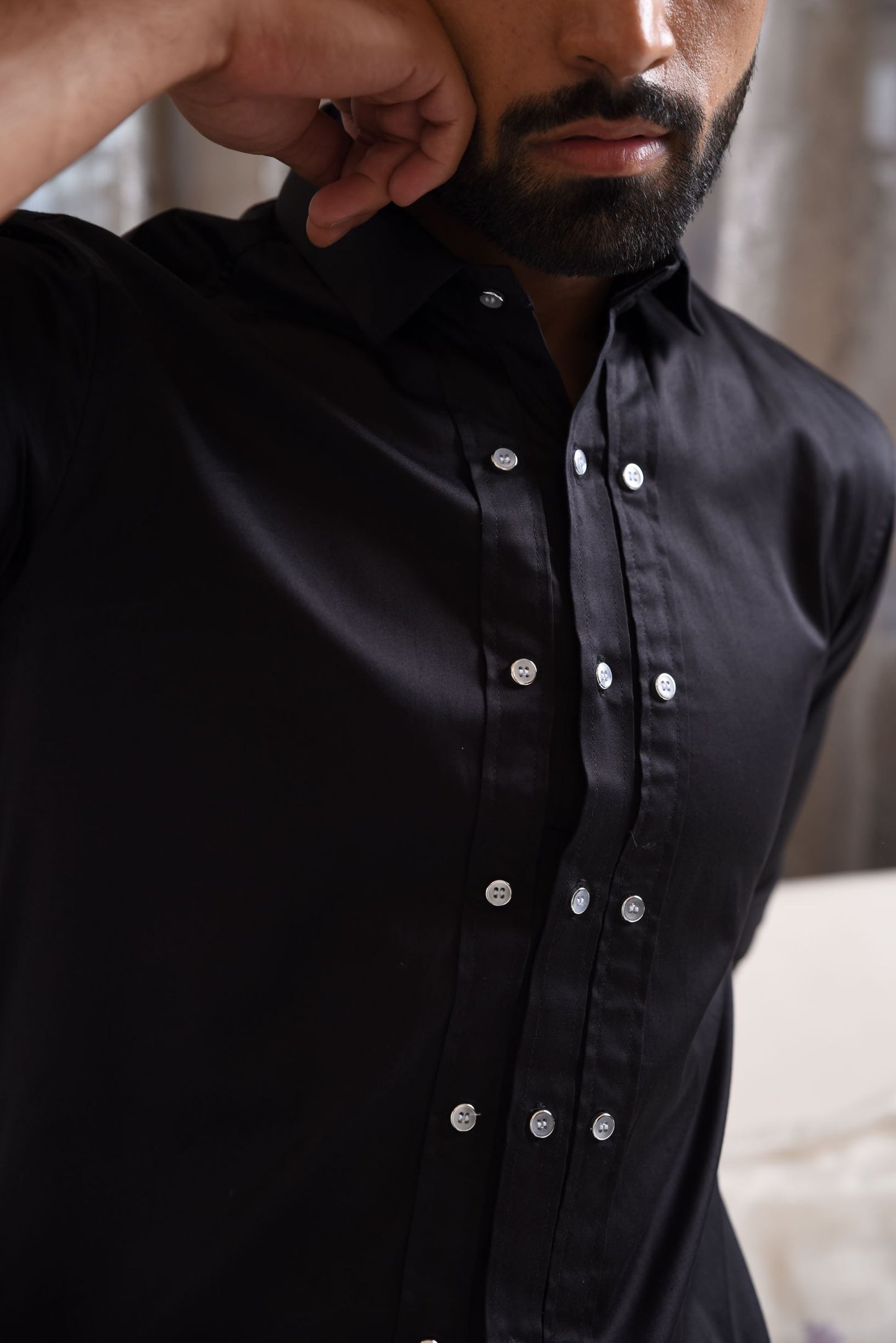 Black Knife Pleated Shirt